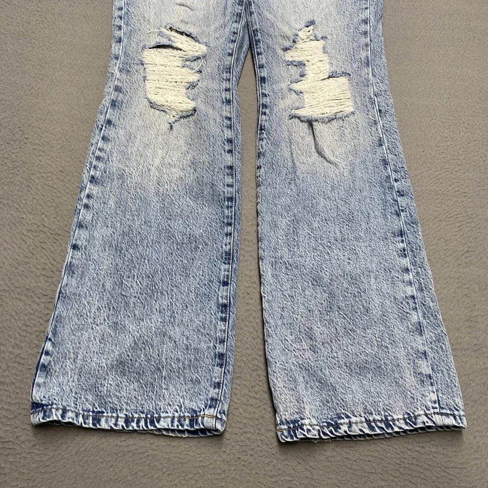 Aeropostale Jeans Juniors 2 Blue Boyfriend Flare‎ Distressed Acid Wash Denim